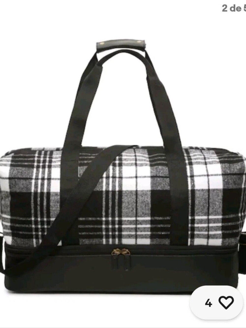 Black and White Plaid Weekender Duffel Bag with Bottom Shoe New